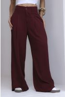 Calça Pantalona Com Prega Bolso Embutido Feminino Revanche Latina VINHO