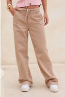 Calça Sarja Wide Leg Com Cordão e Bolso Faca Feminino Revanche Hélvios BEGE
