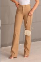 Calça Jeans Flare Sarja Barra Normal Feminina Revanche Petinesca BEGE