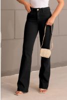 Calça Jeans Flare Sarja Barra Normal Feminina Revanche Petinesca PRETO