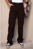Calça Reta Sarja Bolso Quadrado Com Lapela Feminino Revanche Signia MARROM CAFE