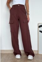 Calça Alfaiataria Wide Bolsos Cargo Feminina Revanche Tagaste MARROM