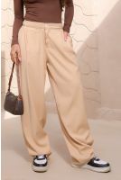 Calça Baggy Alfaiataria Com Pregas Feminina Revanche Caparra BEGE