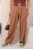 Calça Baggy Alfaiataria Com Pregas Feminina Revanche Caparra CARAMELO