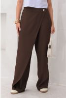 Calça Wide Leg Recorte Avental Feminino Revanche Sora MARROM