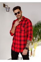 Camisa Xadrez Manga Longa Masculina Revanche Bohicon VERMELHO