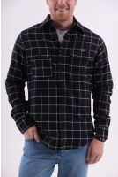 Camisa Xadrez Manga Longa Bolsos Com Lapela Masculino Revanche Tuvalu PRETO