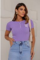 Camiseta Baby Look Bordada Feminina Revanche Pígela ROXO CLARO