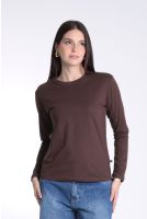 Camiseta Baby Tee Manga Longa Feminino Revanche Córsega MARROM ESCURO