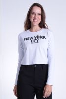 Camiseta Cropped Manga Longa Gola A Fio Feminino Revanche Abecásia BRANCO