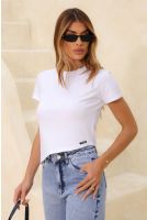 Camiseta Cropped Tinturada Assimétrica Feminino Revanche Escálabis BRANCO