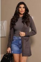 Cardigan Tricot Manga Dobrada Feminina Revanche Atures GRAFITE