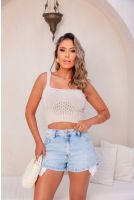 Cropped De Tricot Com Detalhe Feminina Revanche BEGE CLARO