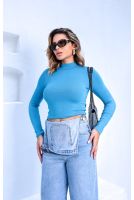 Cropped Manga Longa Com Gola Alta Feminino Revanche Nájera AZUL