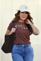 Camiseta Estampada Feminino Revanche Sabária MARROM ESCURO