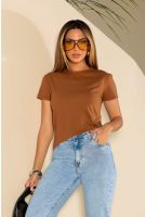 Camiseta Cropped Tinturada Assimétrica Feminino Revanche Escálabis CARAMELO