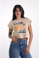 Camiseta Feminina Estampada Cropped Club De Soleil Revanche-CT.FEM.00090 BEGE