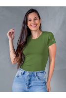 Blusa Baby Look Basica Manga Curta Feminina Revanche Sylfaenol VERDE MILITAR