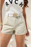 Shorts Jeans Color Bolso Faca e Cinto Removível Feminina Revanche Haría AREIA