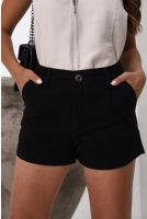 Shorts Jeans Color Bolso Faca e Cinto Removível Feminina Revanche Haría PRETO
