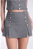 Shorts Saia Estampado Pied De Poule Feminino Revanche Gales PRETO BRANCO