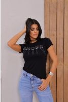 T-Shirt Bordada Com Detalhe De Corrente Feminina Revanche Itaguaí  PRETO