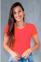 Blusa Baby Look Basica Manga Curta Feminina Revanche Sylfaenol VERMELHO CLARO