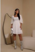 Vestido Curto Manga Bufante Feminino Revanche Nivala OFF WHITE