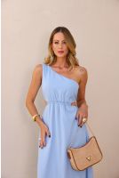 Vestido Longo Com Recorte Feminino Revanche Máfil AZUL MEDIO