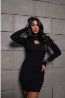 Vestido Tubinho Canelado Com Gola Alta Feminino Revanche Choara PRETO