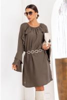 Vestido Amplo Manga Longa Com Babados Boho Feminina Revanche Eraclea VERDE MUSGO