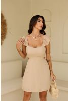 Vestido Curto Com Babado Na Alça Feminino Revanche Mondariz  BEGE