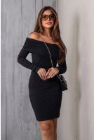 Vestido Curto Ombro a Ombro Manga Longa Franzida Feminina Revanche Ancira PRETO
