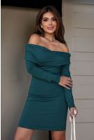 Vestido Curto Ombro a Ombro Manga Longa Franzida Feminina Revanche Ancira VERDE PINHO