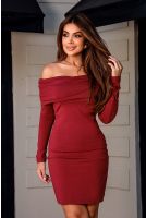 Vestido Curto Ombro a Ombro Manga Longa Franzida Feminina Revanche Ancira VINHO