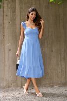 Vestido Midi Com Babado e Fenda Feminina Revanche Vanariona AZUL CELESTE
