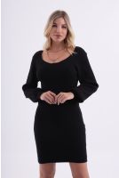 Vestido Tricot Com Manga Bufante Feminino Revanche Viena PRETO
