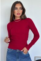 Blusa De Tricot Manga Longa Com Abertura Nas Costas Feminina Revanche Pauini BORDO