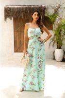 Vestido Longo Deote Franzido Feminino Revanche Bayamo VERDE AGUA