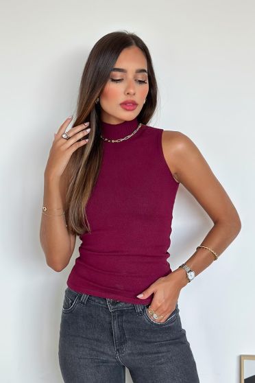 Blusa de Tricot Regata e Gola Alta Feminina Revanche Swetes VINHO