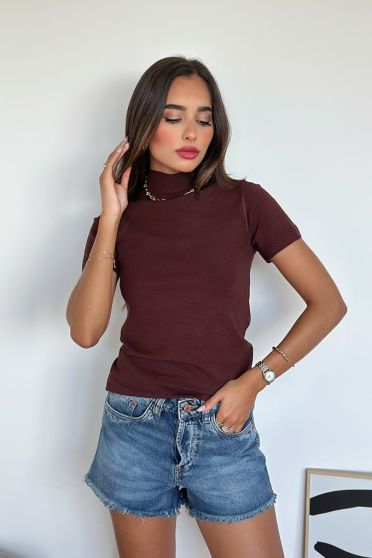 Blusa De Tricot Gola Alta Feminino Revanche Acari MARROM ESCURO