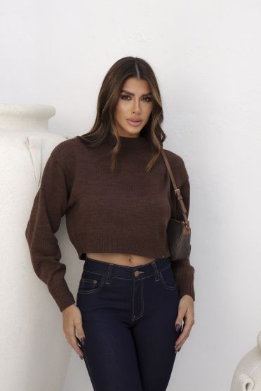 Blusa De Tricot Manga Longa Feminina Revanche Parauta MARROM