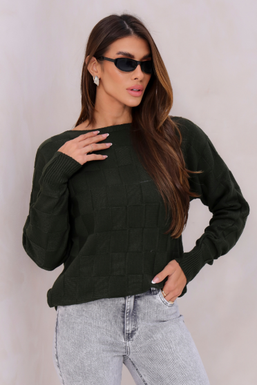 Blusa Decote Canoa e Texturada Feminina Revanche Luziânia VERDE ESCURO