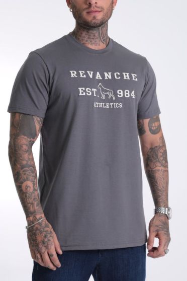 Camiseta Básica Bordada Masculino Revanche Tenes CINZA ESCURO