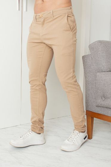 Calça Sarja Com Bolso Embutido Masculina Revanche Pernes CAQUI