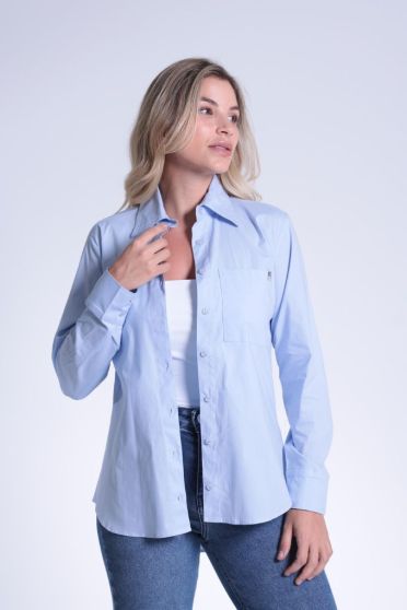 Camisa Feminina Manga Longa Com Bolso Revanche - 0011043 AZUL CLARO