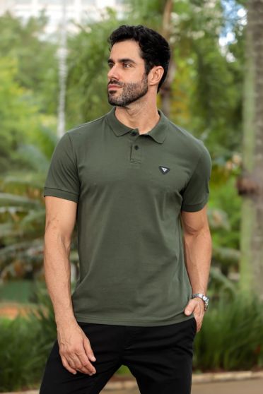 Camiseta Polo Com Elastano e Plaquinha Masculino Revanche Goure VERDE MUSGO