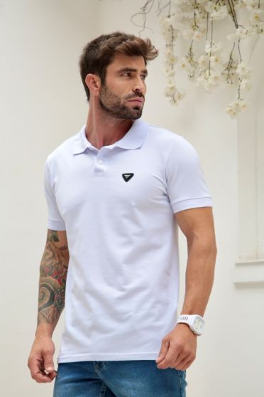 Camiseta Polo Com Elastano e Plaquinha Masculino Revanche Goure BRANCO