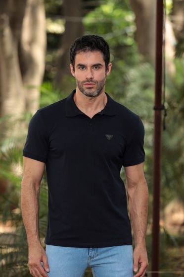 Camiseta Polo Com Elastano e Plaquinha Masculino Revanche Goure AZUL MARINHO ULTRA