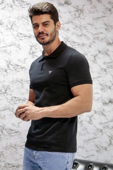 Camiseta Polo Com Elastano e Plaquinha Masculino Revanche Goure PRETO